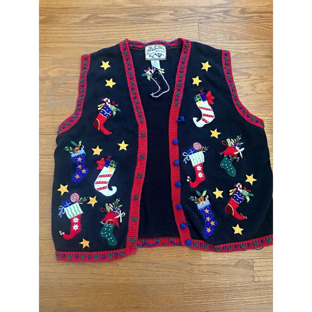 Vintage Heirloom Collectibles Women’s XL Black Knit Vest Christmas Stocking